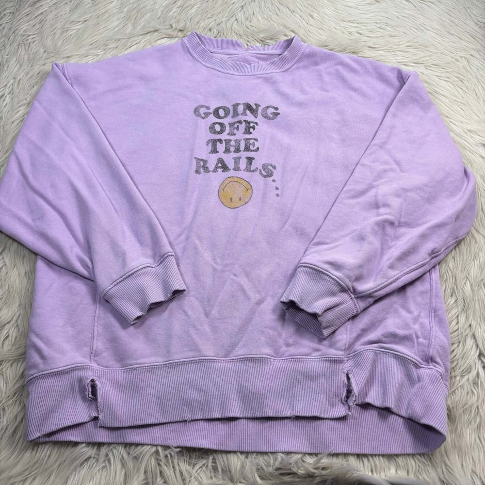 Aerie Women's S Purple Going Off The Rails Happy Face Oversized Sweatshirt